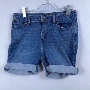 DKNY Denim Jean Shorts Womens Size 12 Rolled Cuff Hem Mid Rise Stretch Blue